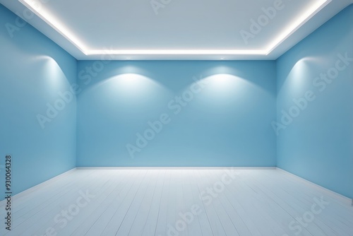 Empty Room with Blue Walls and White Wood Floor