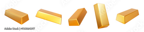 3d set golden bars. Gold bricks collection for finance, banking and trading. Stock vector illustration on isolated background.
