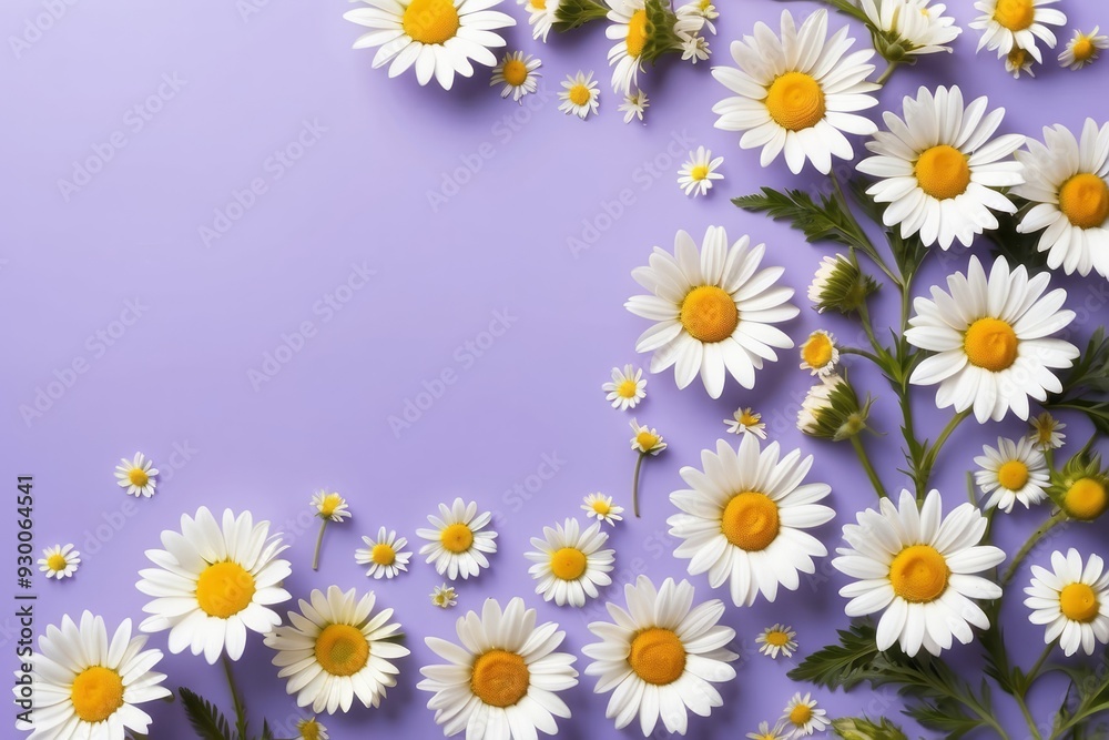 White Daisies Arranged on a Lavender Background White Daisies Arranged on a Lavender Background