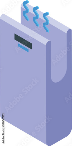 Modern electric hand dryer blowing hot air for drying hands in a public restroom