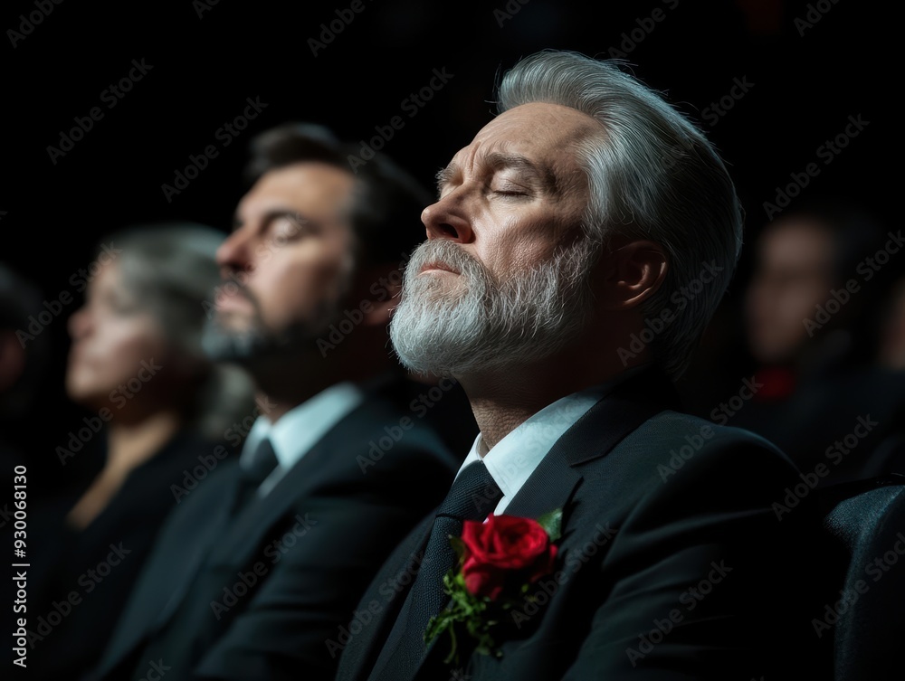 A solemn gathering capturing deep emotions, with attendees dressed in black and expressing grief during a memorial. A solemn gathering capturing deep emotions, with attendees dressed in black and expressing grief during a memorial.
