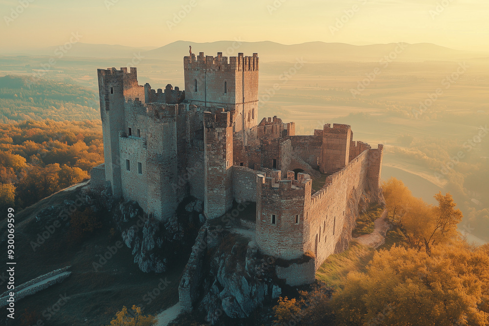 Medieval stone castle with sunset view, Stone fortress on the hill of mountain. Medieval stone castle with sunset view, Stone fortress on the hill of mountain.
