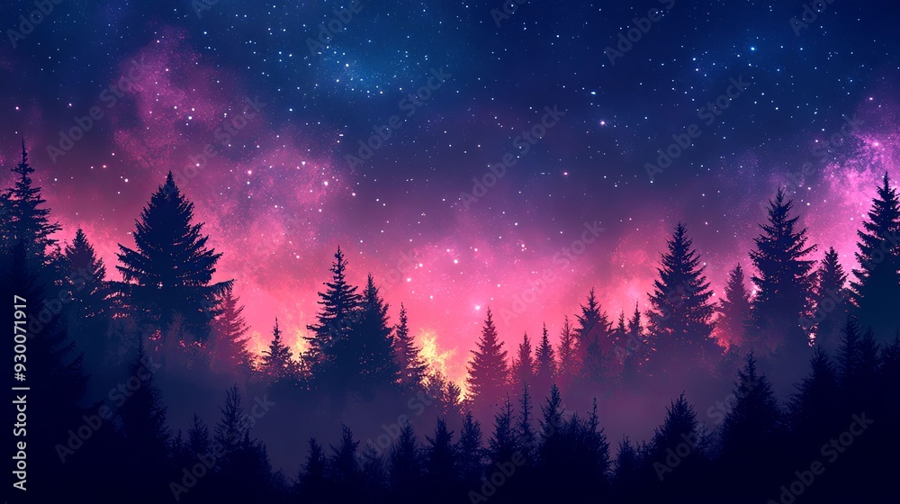 Enchanted Forest under a Starry Night Sky. Serene Nature Enchanted Forest under a Starry Night Sky. Serene Nature