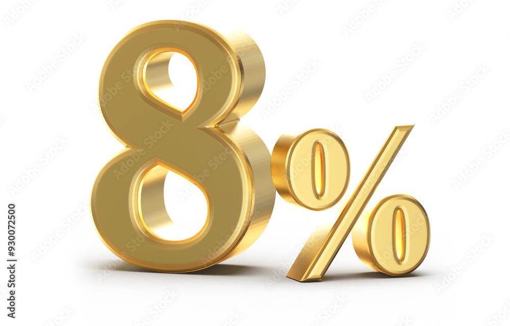 8 percent off sale gold number 3d render 8 percent off sale gold number 3d render
