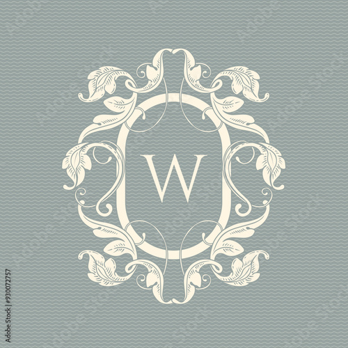 Leaf  monogram frame. Classic decorative element. 
