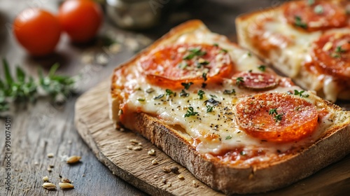 Delicious Pizza Toast on Wooden Table Closeup