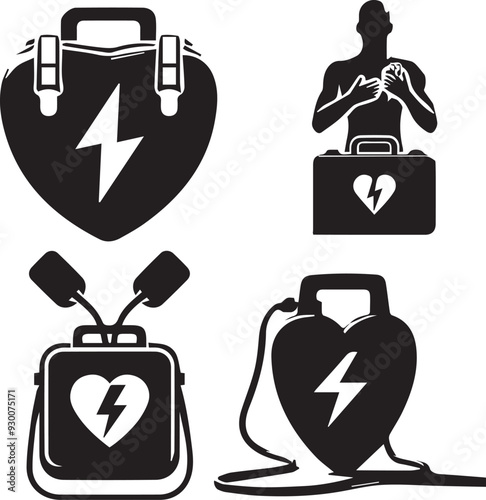  silhouette of Defibrillator isolated on white background