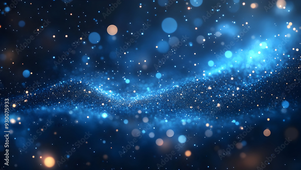 Obraz premium Beautiful cosmic background featuring blue and gold particles creating a mesmerizing effect in deep space.