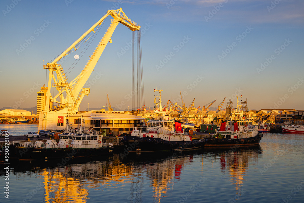 cranes in harbor at the waterfront of cape town south africa during full moon cranes in harbor at the waterfront of cape town south africa during full moon
