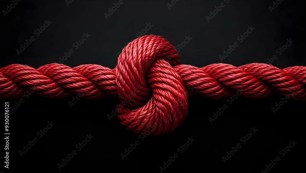 Close-up of a red rope knot against a dark background, symbolizing strength, unity, and connection. Close-up of a red rope knot against a dark background, symbolizing strength, unity, and connection.