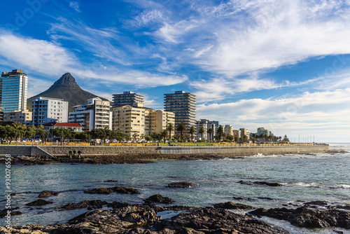 city skyline of cape town at the beach of the indian ocean