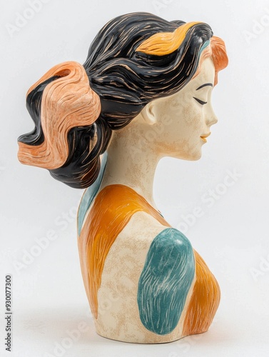 Abstract Ceramic Female Bust with Colorful Accents
