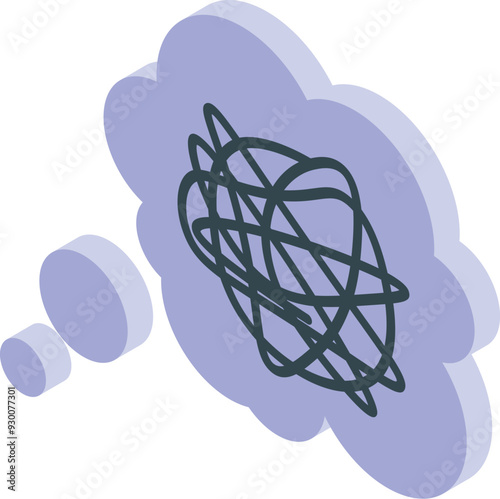 Thought bubble is containing a tangled mess of lines, symbolizing confusion and mental clutter