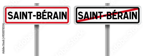 Schilderij op canvas Panneau de SAINT-BÉRAIN à l'Entrée et à la Sortie - Fond Transparent ou Blanc Di
