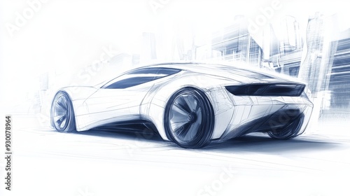 Futuristic Car Concept Sketch with Dynamic Lines and Sleek Design