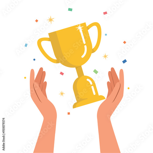 Hands holding the best champions cup trophy vector.