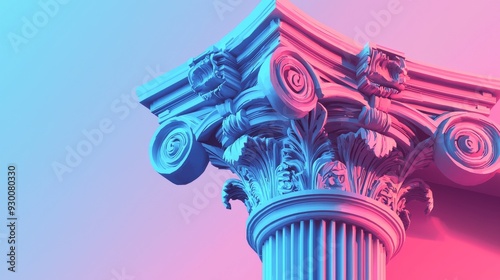 Neoclassical Column Capital with Blue and Pink Gradient Lighting photo