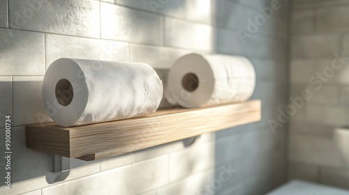 Modern Bathroom Shelving Unit with Toilet Paper Rolls