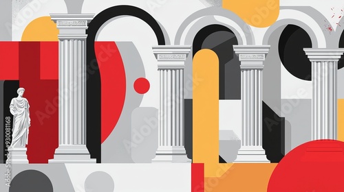 Abstract Classical Architecture with Arches and Columns in Modern Geometric Design