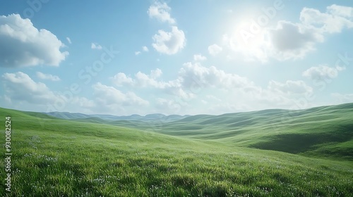 Rolling Green Hills Under a Blue Sky