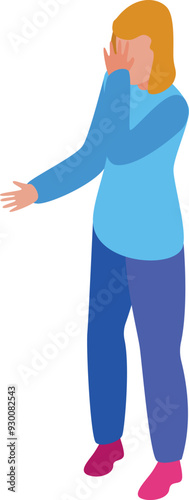 Young woman covering her face feeling ashamed isometric 3d icon vector illustration