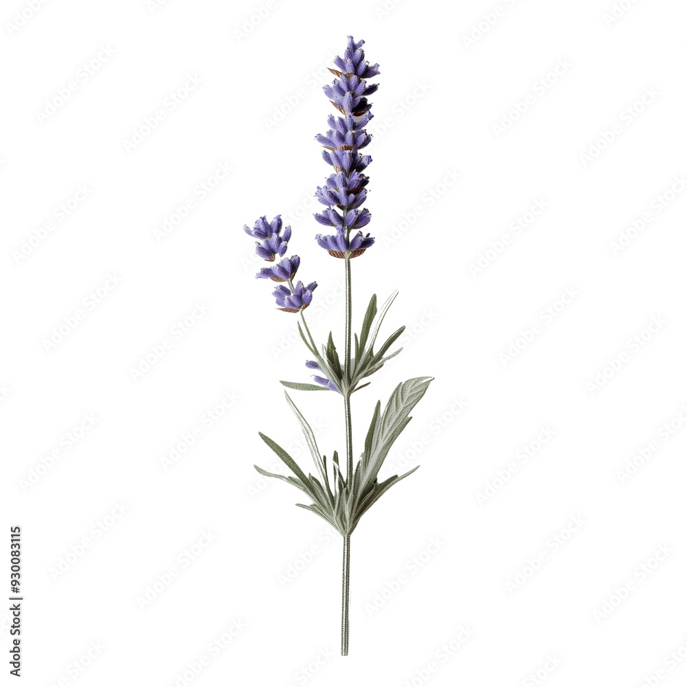 Obraz premium Delicate lavender flower with vibrant purple blooms and lush green leaves, ideal for nature and botanical themes.