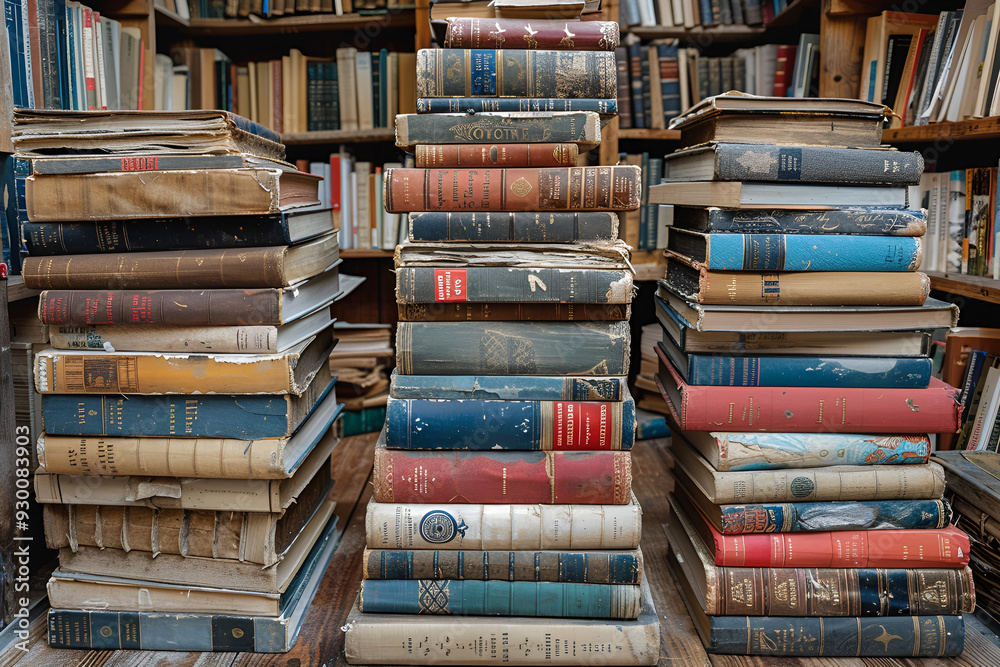 A Neatly Stacked Pile of Books in a Library A Neatly Stacked Pile of Books in a Library