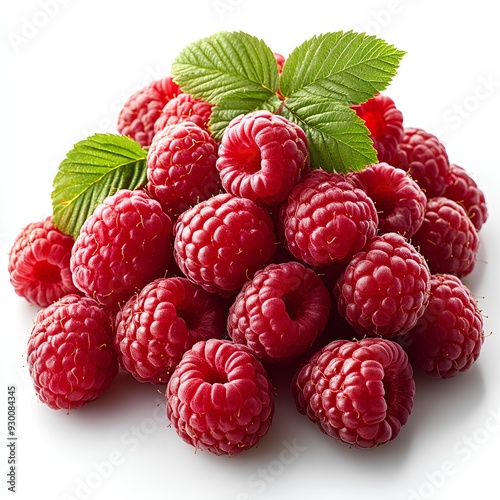 Raspberry sprouts isolated on white background with shadow. red berry fruit raspberries isolated for promotional purposes. autumn fall fruit raspberries photo