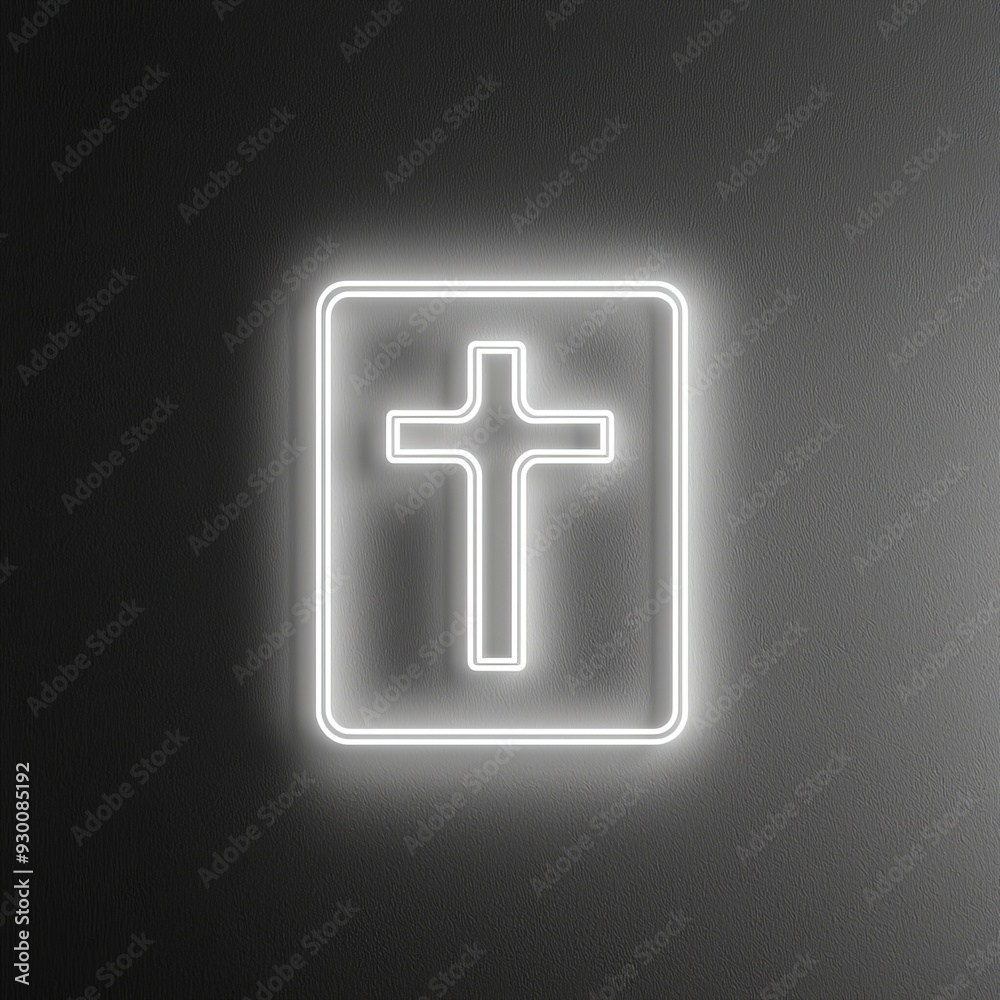 Obraz premium Neon Cross Wall Art. Minimalist Christian Symbol on Dark Background