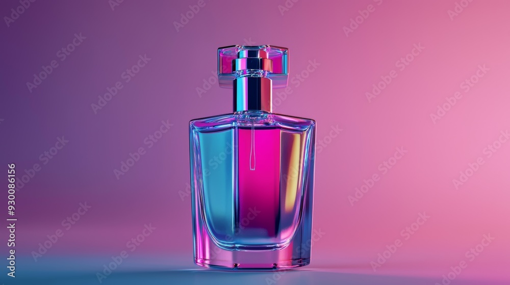 Elegant Perfume Bottle with Gradient Neon Lighting on Vibrant Gradient Background Elegant Perfume Bottle with Gradient Neon Lighting on Vibrant Gradient Background