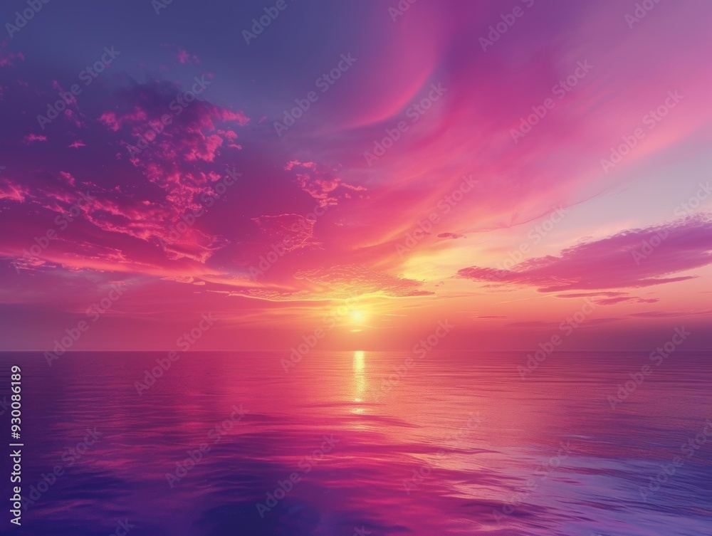 Pink Sunset Reflection on Calm Ocean Pink Sunset Reflection on Calm Ocean