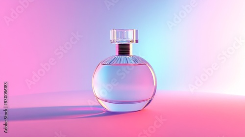 Elegant Glass Perfume Bottle with Gradient Lighting on Pastel Background