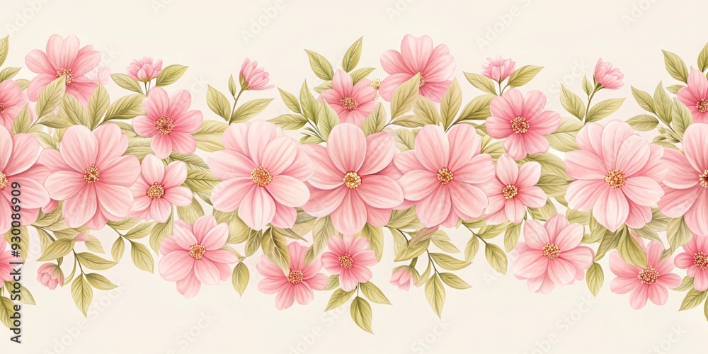 Seamless border with delicate pink flowers, perfect for a floral decorative pattern , pink, flowers, border, seamless Seamless border with delicate pink flowers, perfect for a floral decorative pattern , pink, flowers, border, seamless