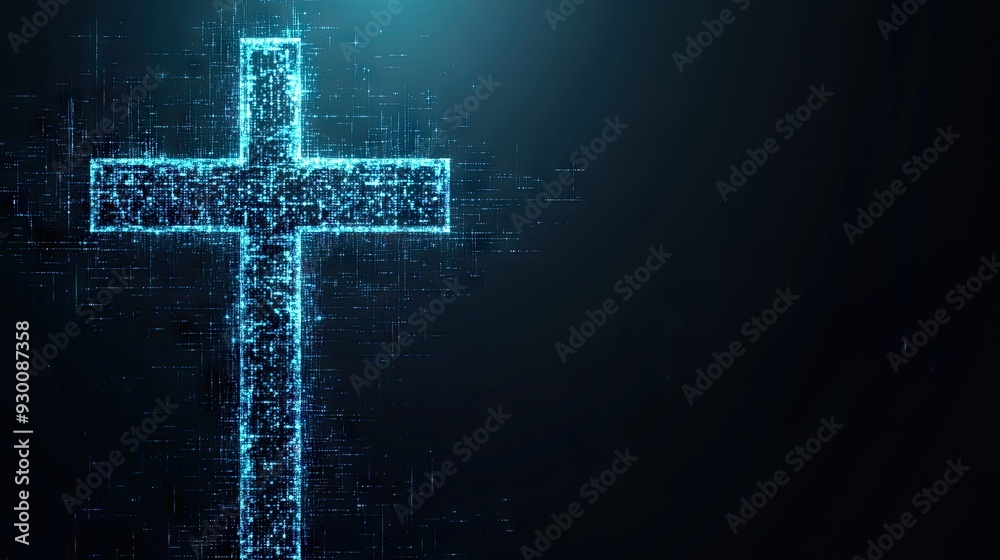Digital cross icon on a black background with plenty of empty space for text. Digital cross icon on a black background with plenty of empty space for text.