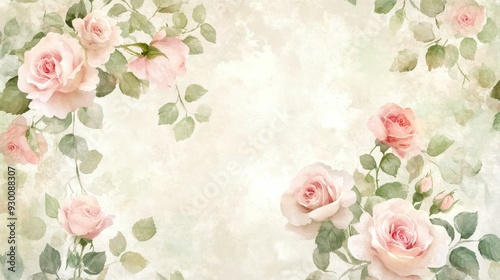A soft, watercolor floral background featuring pink roses and green leaves.