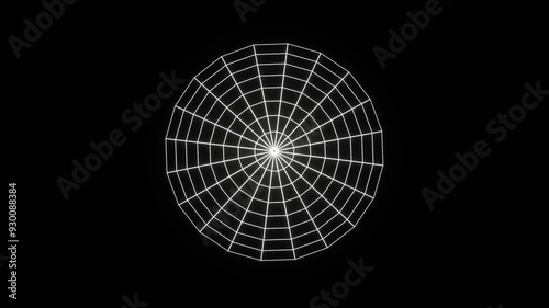 3d render futuristic wireframe glowing neon white spider's web trap. Retro minimalistic Halloween design element cyber background.