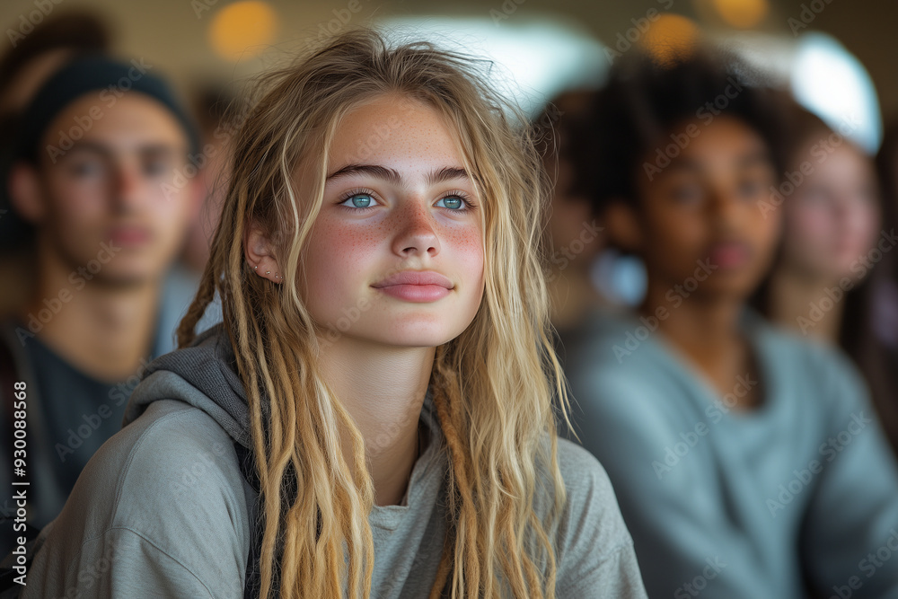 Obraz premium Modern youth attending a mindfulness seminar, learning techniques to manage stress and improve focus.