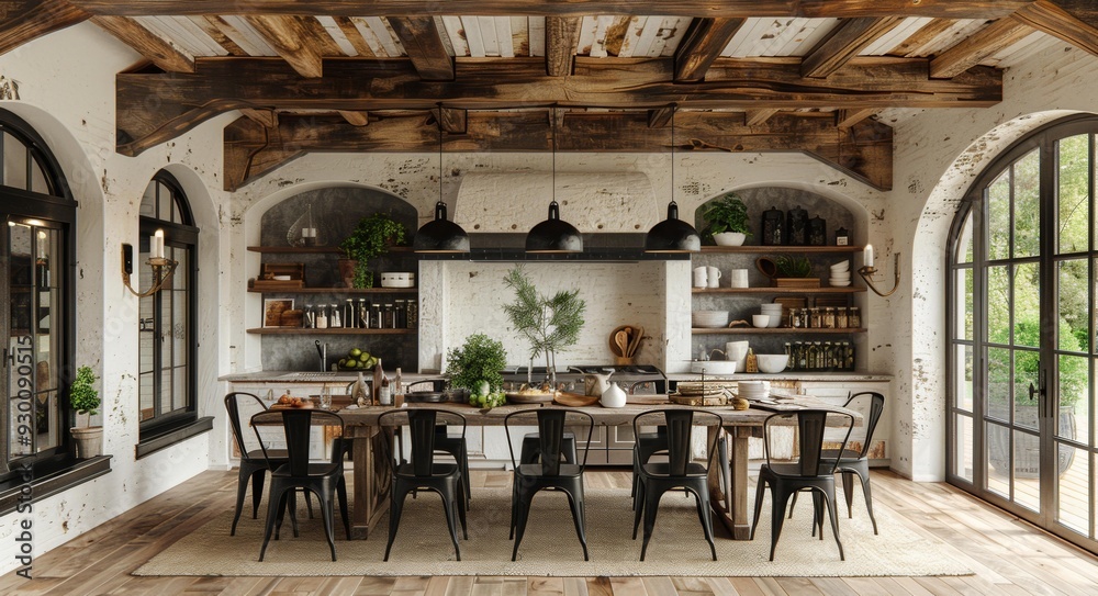 Fototapeta premium Modern Industrial Kitchen, Chic Dining Room Design