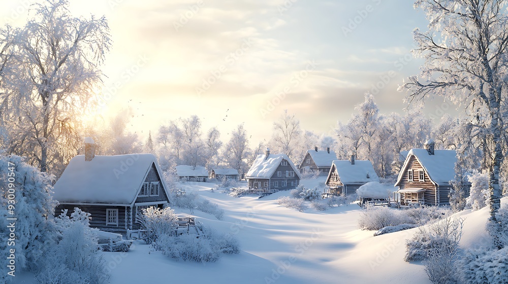 Winter Wonderland: Snow-Covered Cabins in a Frosty Forest Winter Wonderland: Snow-Covered Cabins in a Frosty Forest