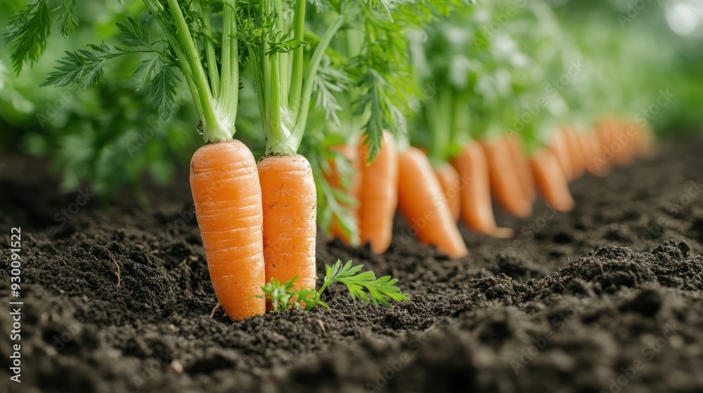 Organic carrots growing in neat rows in a high-tech greenhouse, where controlled soil conditions foster their rich color and sweet taste. Organic carrots growing in neat rows in a high-tech greenhouse, where controlled soil conditions foster their rich color and sweet taste.
