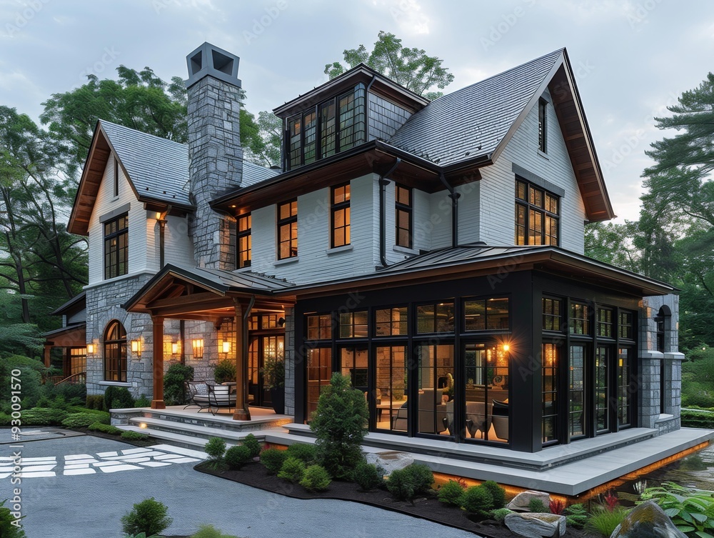 Luxury Stone Home with Glass Balcony and Porch Luxury Stone Home with Glass Balcony and Porch