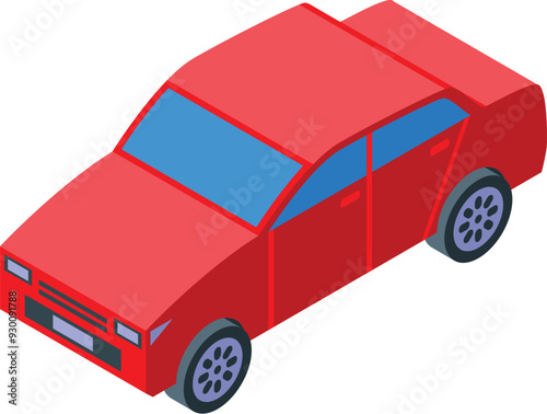 Red sedan car parked isometric view representing a passenger vehicle