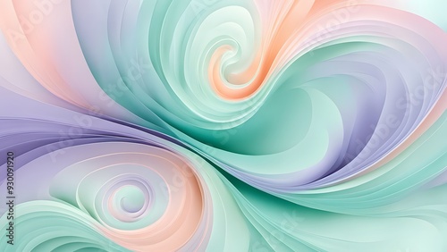 An elegant abstract background with gentle, flowing swirls in pastel colors like mint green, lavender, and peach photo