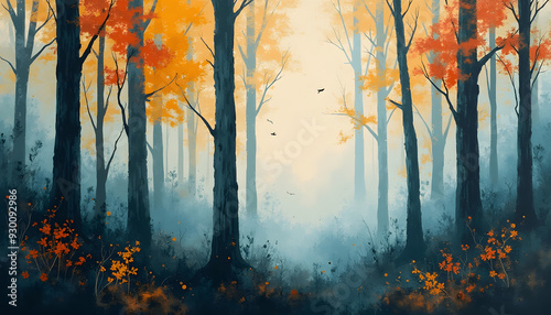 Colorful abstract painting of the forest