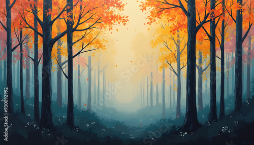 Colorful abstract painting of the forest