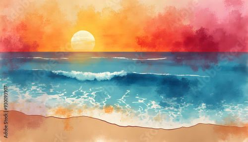 Colorful painting of the beach