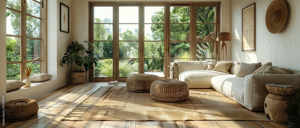 Fototapeta premium Modern Living Room with Sunlit Windows