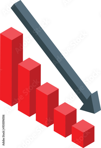 Red bar chart with a gray arrow pointing down representing financial loss