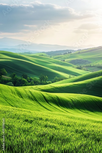 Rolling Green Hills Landscape in Tuscany, Italy