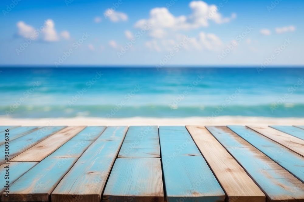 Wooden Planks Overlooking a Blurred Beach Scene Wooden Planks Overlooking a Blurred Beach Scene